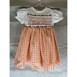 Vintage Handmade Dress Girls 18-24m? Hand Smocked Orange Gingham Cottagecore